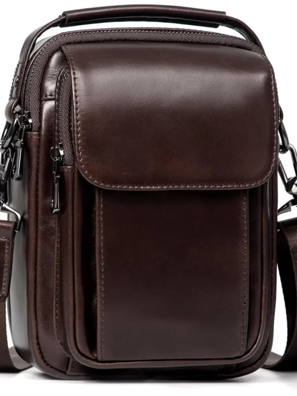 Men's Coffee Leather Shoulder Sling Travel Crossbody Stylish Magnetic Buckle Bag